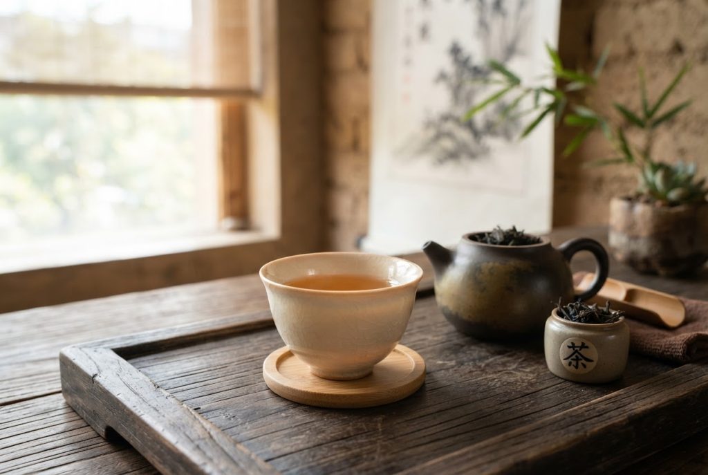 陶瓷主人杯放在中式茶席上的文章配图